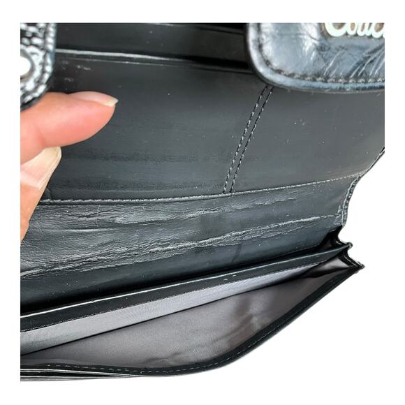 Y2K Coach Signature Accordion Wallet Black Tan Vintage Leather Trim designer - Picture 7 of 12